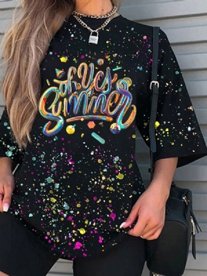 Camiseta Feminina De Meia Manga Comprimento Médio Decote Redondo