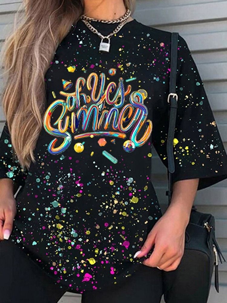 Camiseta Feminina De Meia Manga Comprimento Médio Decote Redondo