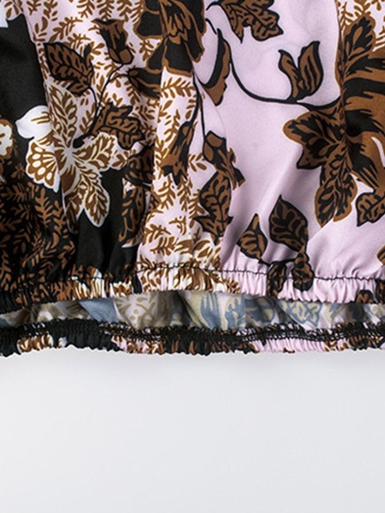 Camiseta Feminina Vintage Floral De Manga Comprida Sem Ombro