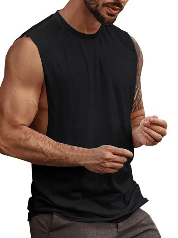 Camiseta Lisa Casual Redonda Decote Redondo Masculino Sem Mangas