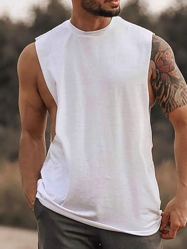 Camiseta Lisa Casual Redonda Decote Redondo Masculino Sem Mangas