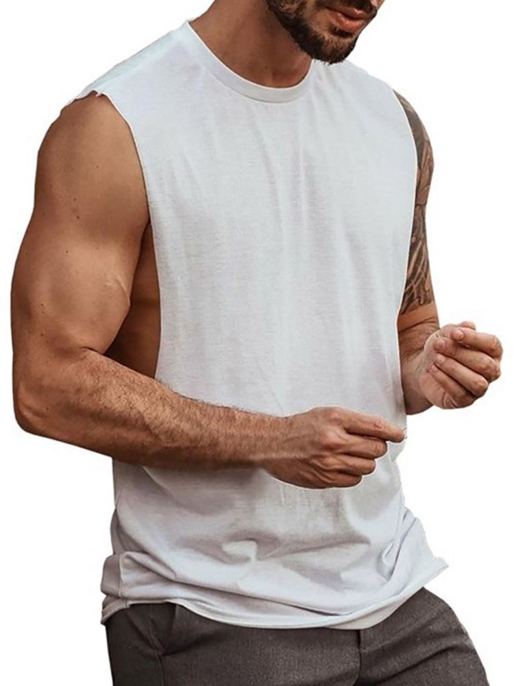 Camiseta Lisa Casual Redonda Decote Redondo Masculino Sem Mangas