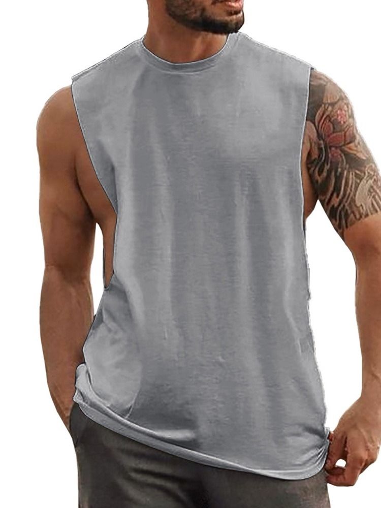 Camiseta Lisa Casual Redonda Decote Redondo Masculino Sem Mangas
