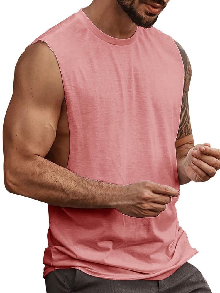Camiseta Lisa Casual Redonda Decote Redondo Masculino Sem Mangas