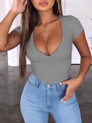 Camiseta Liso Padrão Feminino Com Gola Em V