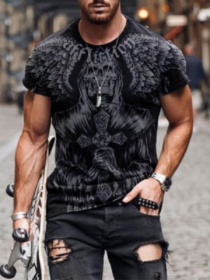 Camiseta Masculina Casual Com Estampa De Crânio E Pulôver Fino