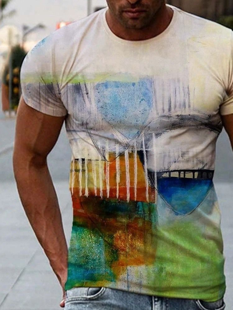 Camiseta Masculina Justa Com Estampa Casual De Decote Redondo