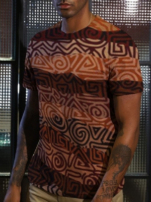 Camiseta Masculina De Manga Curta Estampa Marrom Redondo Pescoço Pulôver