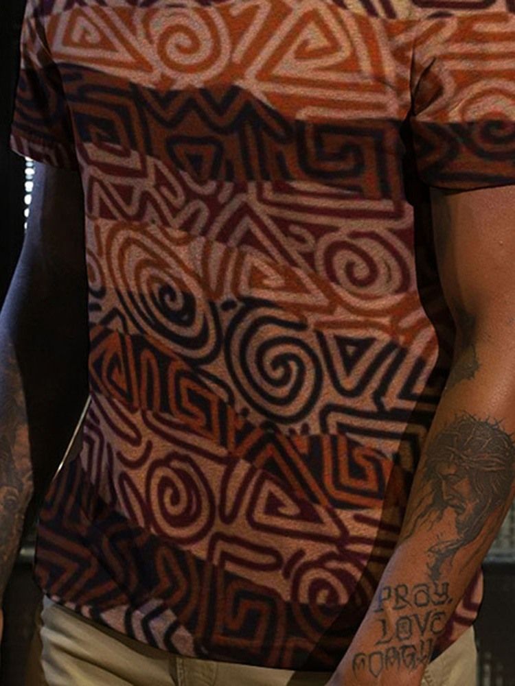 Camiseta Masculina De Manga Curta Estampa Marrom Redondo Pescoço Pulôver