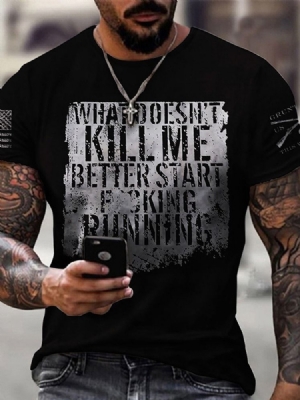 Camiseta Masculina De Manga Curta Estampada Com Gola Redonda