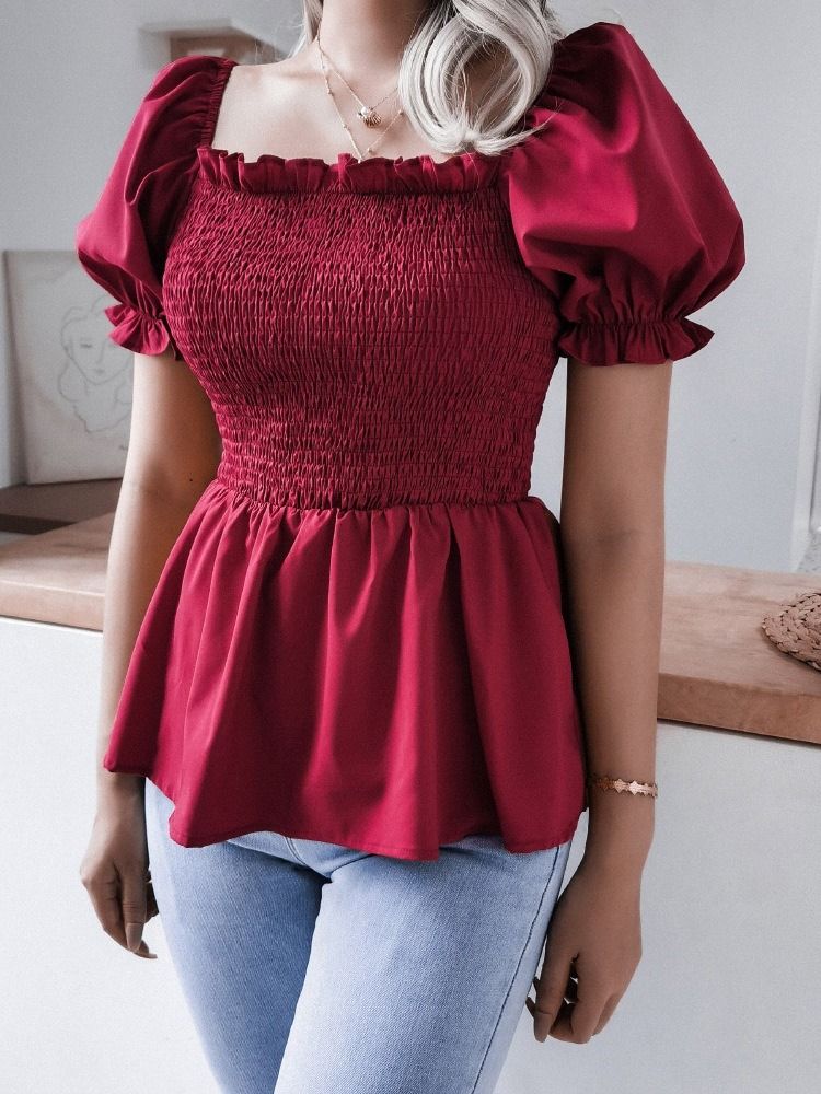Camiseta Slim Feminina De Manga Curta Padrão De Gola Quadrada