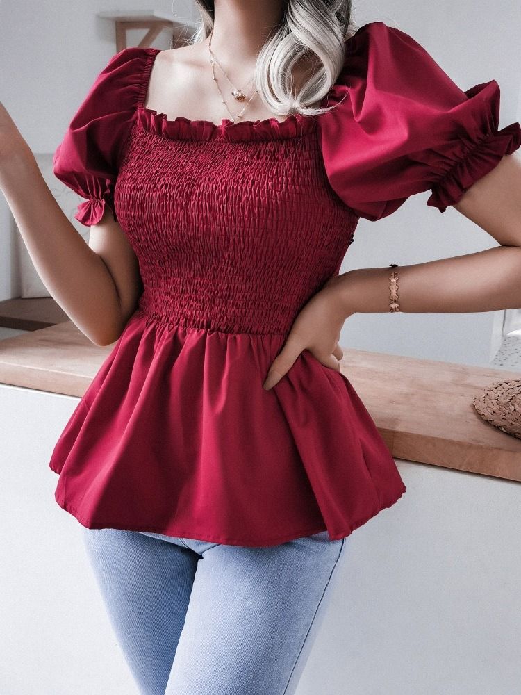 Camiseta Slim Feminina De Manga Curta Padrão De Gola Quadrada