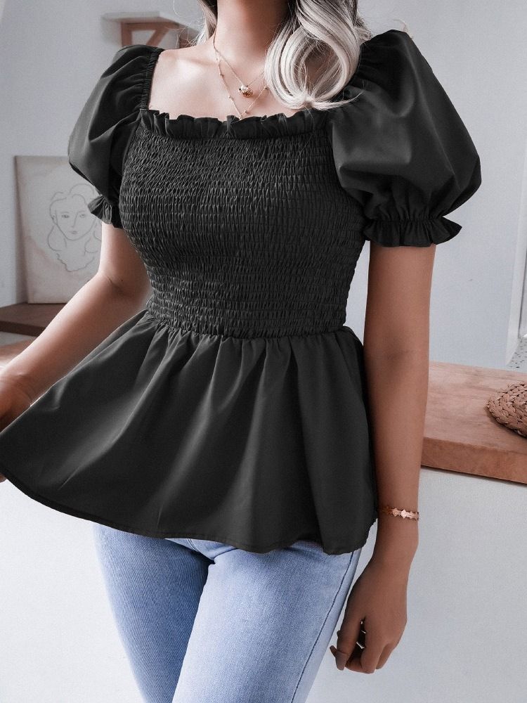 Camiseta Slim Feminina De Manga Curta Padrão De Gola Quadrada