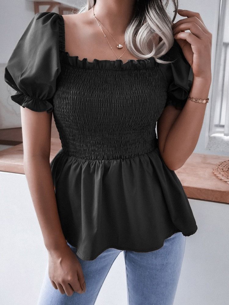 Camiseta Slim Feminina De Manga Curta Padrão De Gola Quadrada