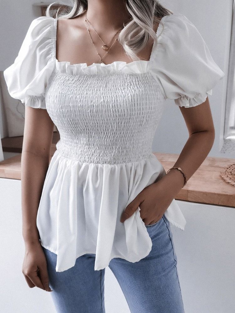 Camiseta Slim Feminina De Manga Curta Padrão De Gola Quadrada