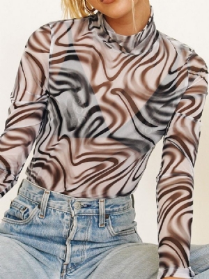 Camiseta Slim Feminina De Manga Longa Geométrica Curta
