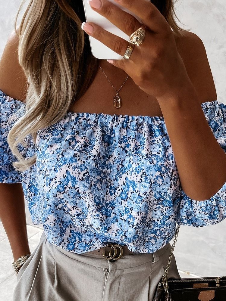 Camiseta Slim Floral Western Feminina De Manga Curta Padrão