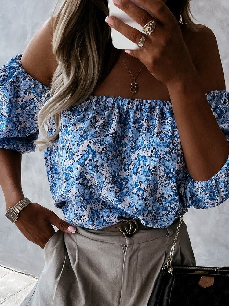 Camiseta Slim Floral Western Feminina De Manga Curta Padrão