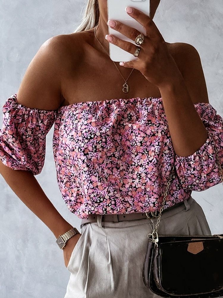 Camiseta Slim Floral Western Feminina De Manga Curta Padrão