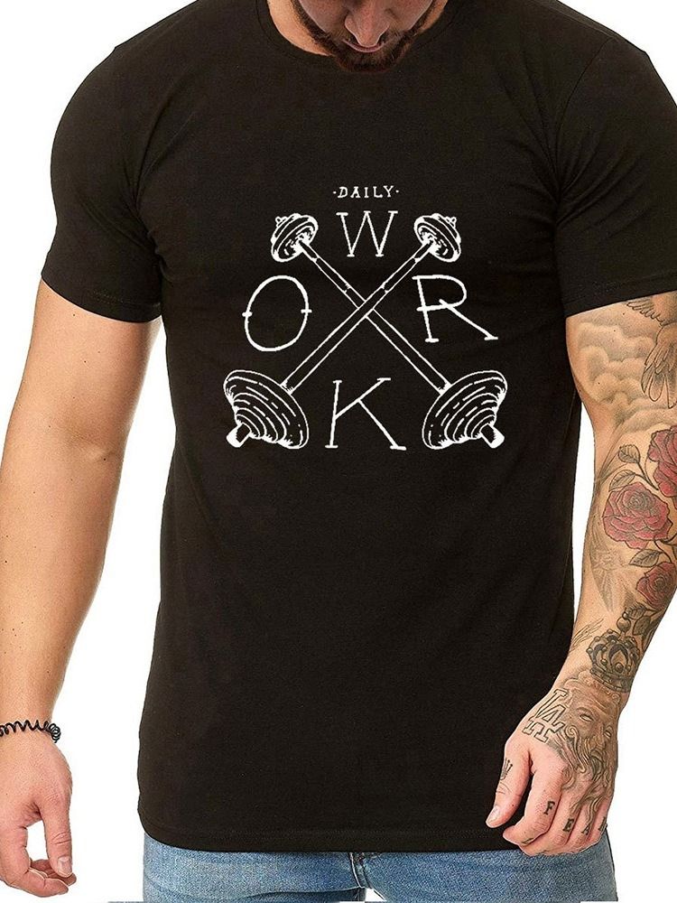 Carta Impressa Em Volta Do Pescoço Casual Camiseta Masculina Justa