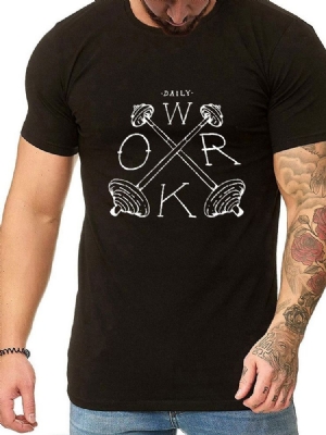 Carta Impressa Em Volta Do Pescoço Casual Camiseta Masculina Justa