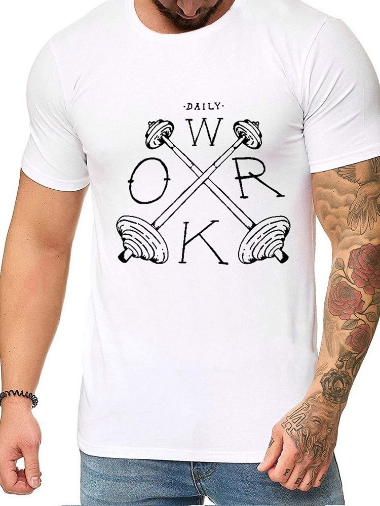 Carta Impressa Em Volta Do Pescoço Casual Camiseta Masculina Justa