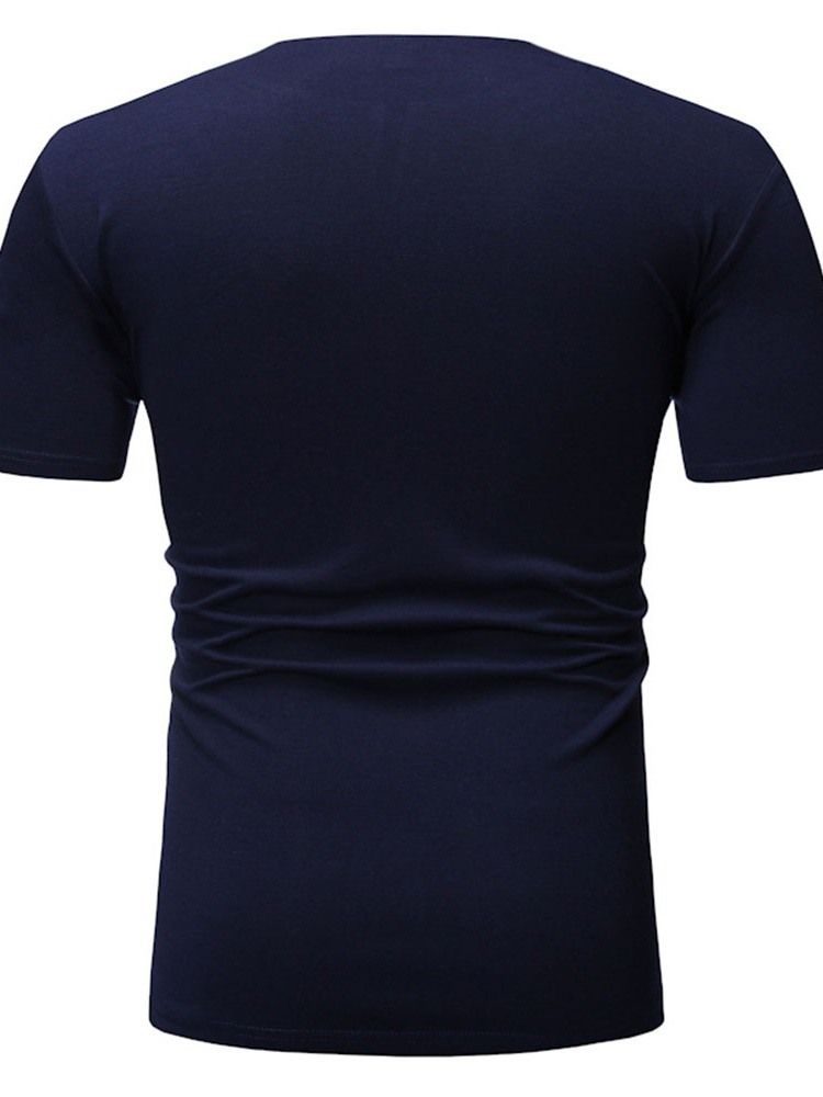 Decote Em V Color Block Casual Manga Curta Camiseta Slim Mens