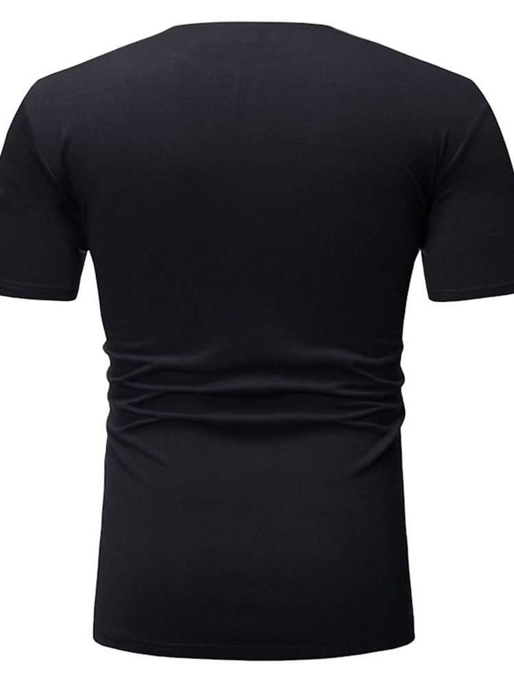 Decote Em V Color Block Casual Manga Curta Camiseta Slim Mens