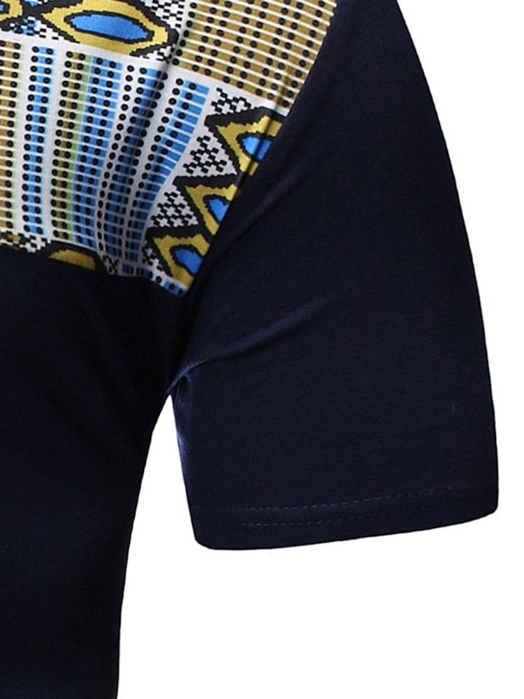 Decote Em V Color Block Casual Manga Curta Camiseta Slim Mens
