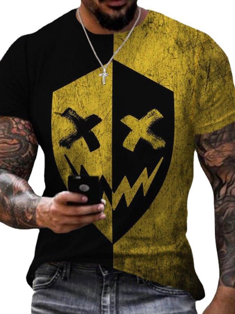 Estampa Pulôver Casual Masculino Camiseta Slim