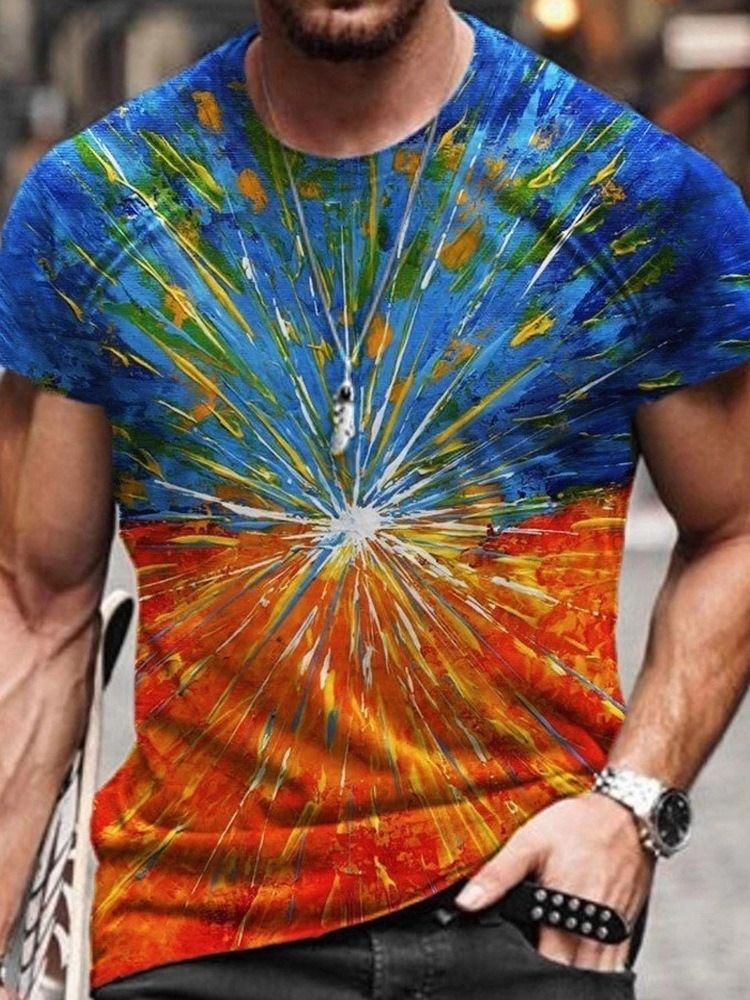 Estampa Pulôver Redondo Decote Casual Manga Curta Camiseta Masculina