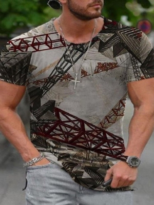 Gola Redonda Estampada Casual Fino Pulôver Masculino Camiseta Vintage