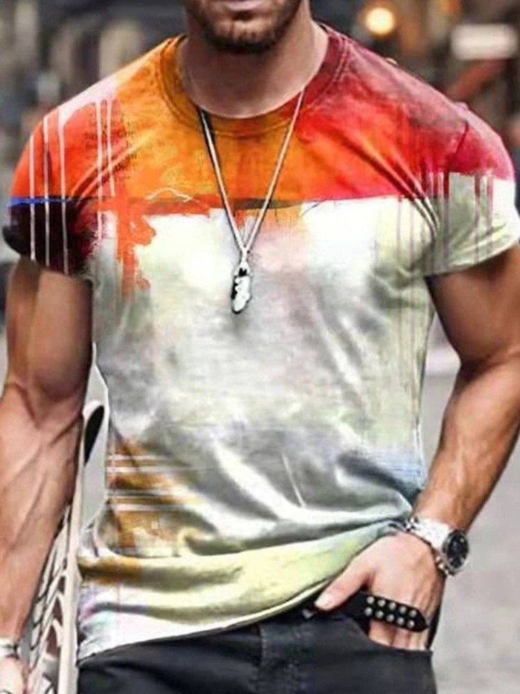 Imprimir Camiseta Casual Masculina Pulôver Redondo Gola