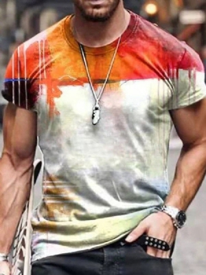 Imprimir Camiseta Casual Masculina Pulôver Redondo Gola