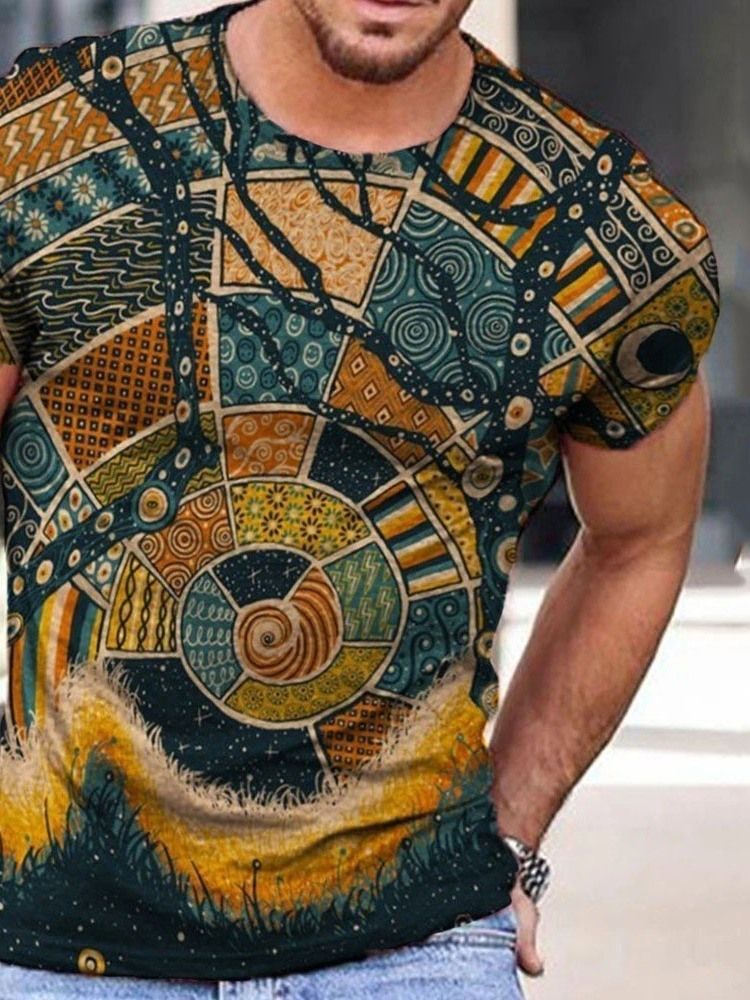 Imprimir Camiseta Casual Masculina Pulôver Redondo Gola