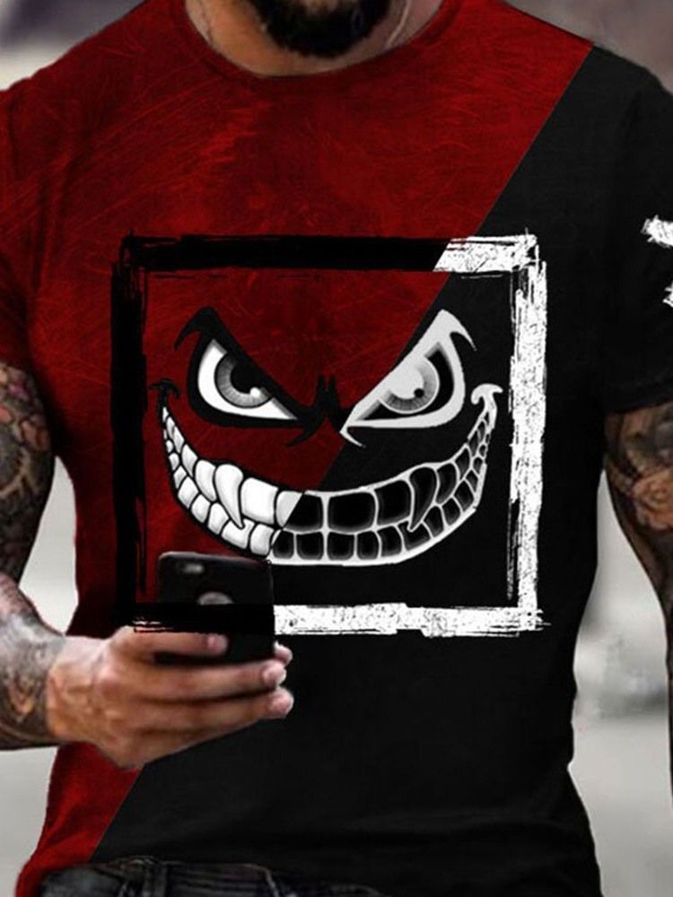 Imprimir Cor Bloco Pulôver Casual Manga Curta Camiseta Masculina