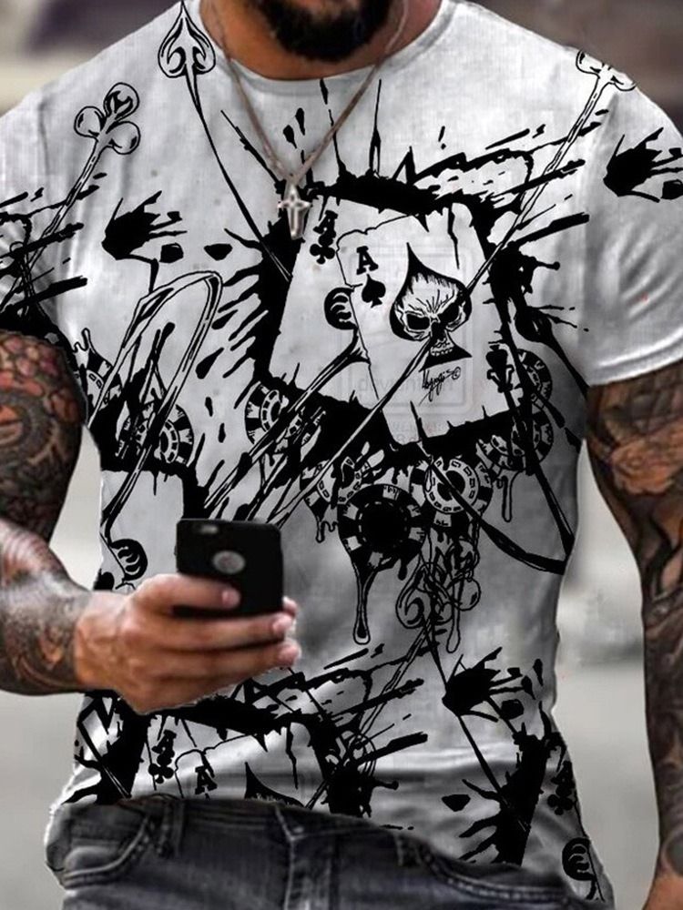 Imprimir Cor Bloco Pulôver Casual Masculino Camiseta Slim