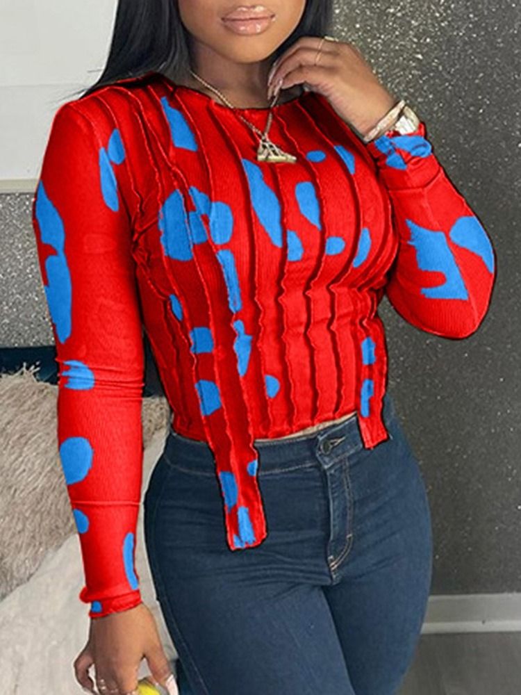 Manga Comprida Color Block Short Slim Office Lady Camiseta Feminina