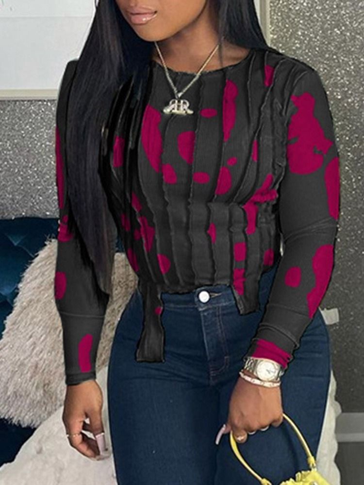 Manga Comprida Color Block Short Slim Office Lady Camiseta Feminina