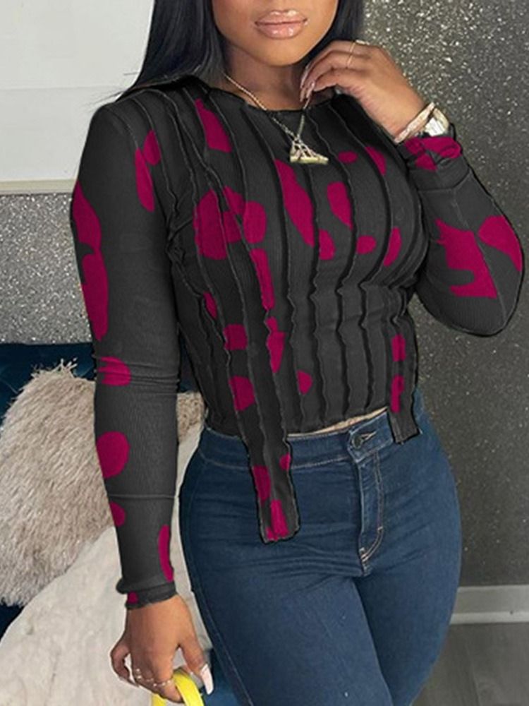 Manga Comprida Color Block Short Slim Office Lady Camiseta Feminina