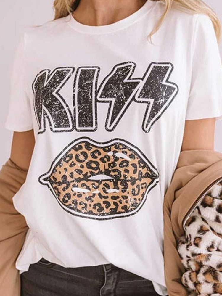 Manga Curta Em Volta Do Pescoço Camiseta Feminina Reta Padrão De Verão