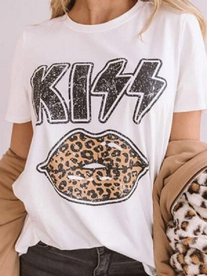 Manga Curta Em Volta Do Pescoço Camiseta Feminina Reta Padrão De Verão