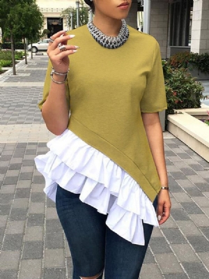 Manga Curta Lisa Em Volta Do Pescoço Camiseta Feminina Elegante