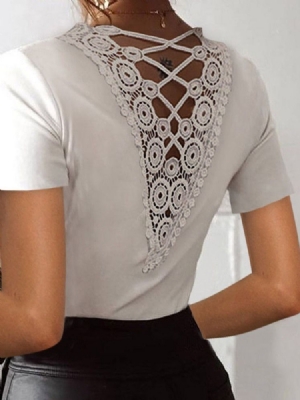 Manga Curta Padrão Simples Moda Feminina Camiseta Slim