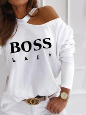 Manga Longa Carta Padrão Moda Camiseta Feminina
