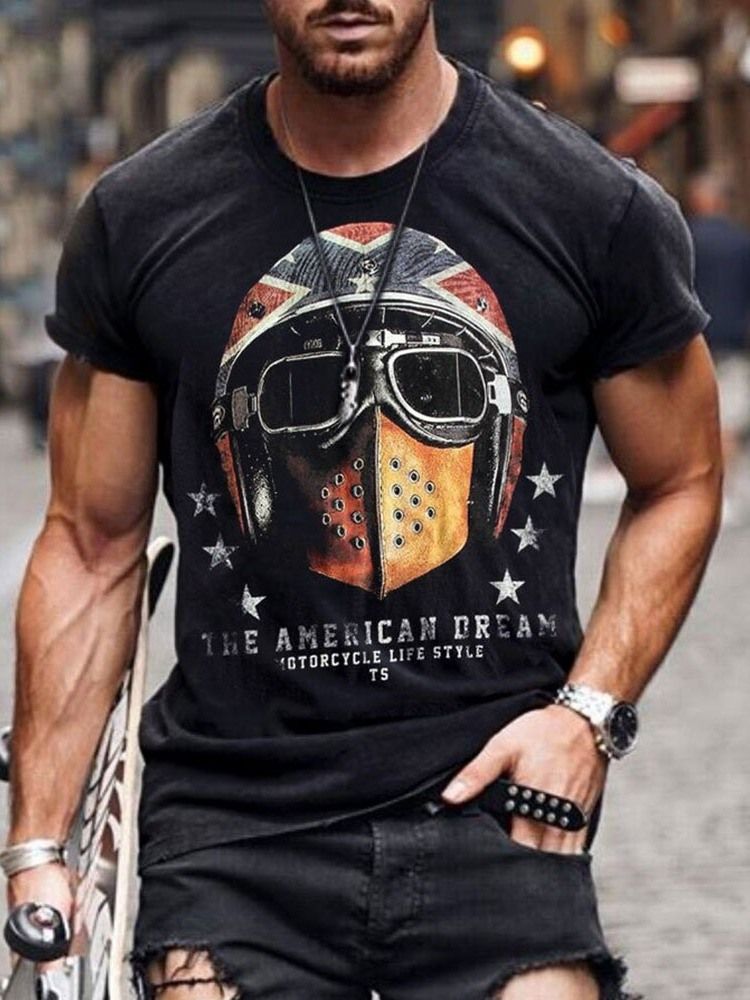 Máscara Casual Com Gola Redonda Estampa Camiseta Masculina De Manga Curta
