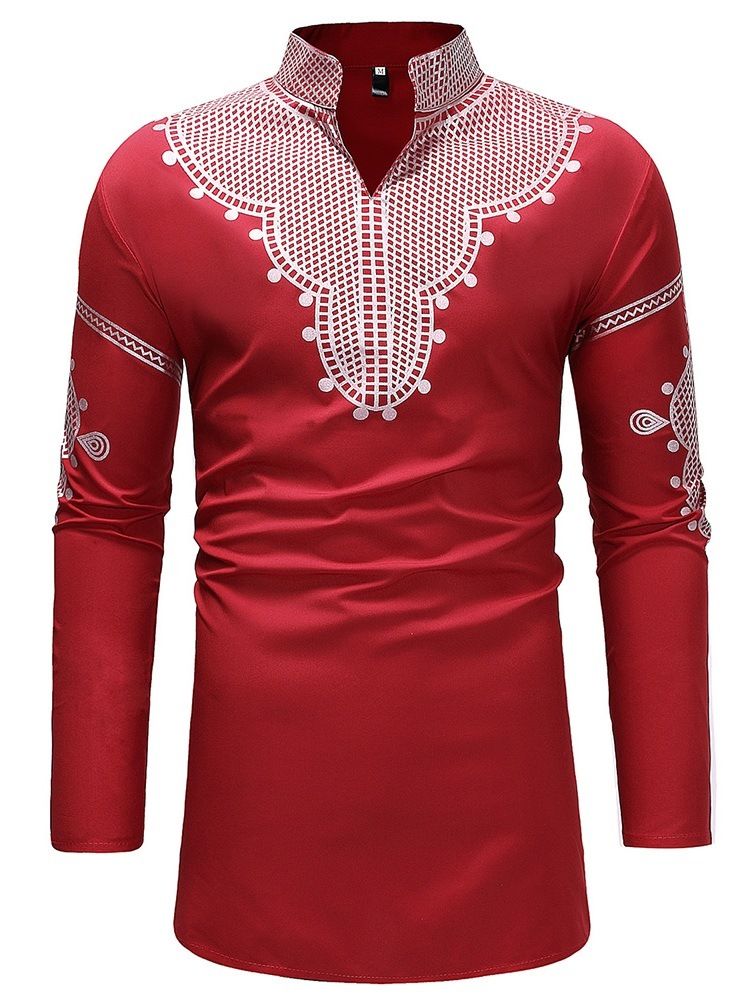 Moda Africana Dashiki Stand Collar Gola Em V Camiseta Masculina Casual