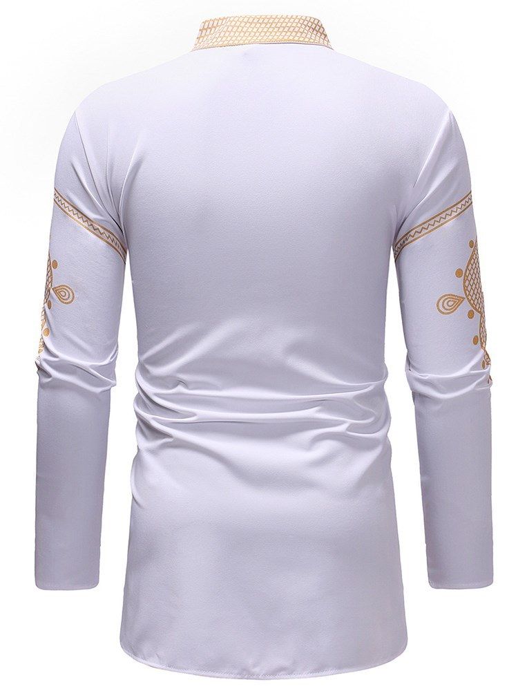 Moda Africana Dashiki Stand Collar Gola Em V Camiseta Masculina Casual