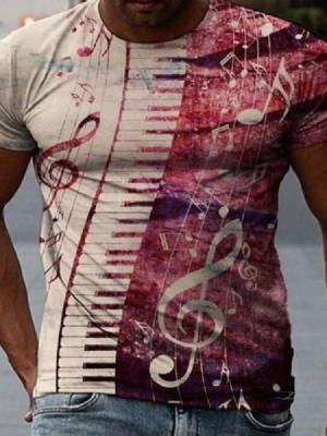 Note Print Redondo Pescoço Pulôver Casual Masculino Camiseta Slim