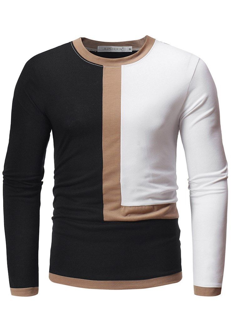 Patchwork Color Block Slim Scoop Masculino Camisetas Casual